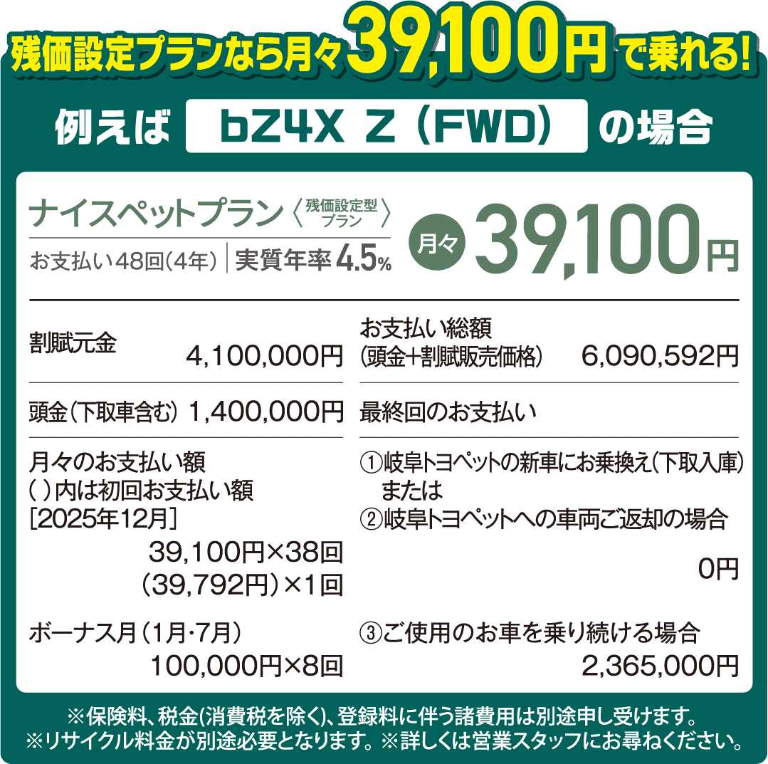 bz4xの残価設定
